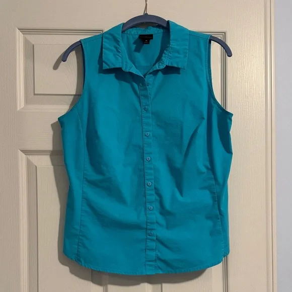 Worthington Turquoise Sleeveless Button-Down Shirt - Picture 1 of 5